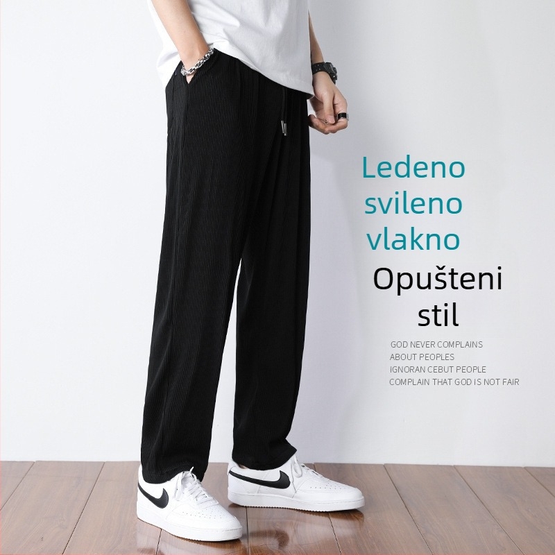 Muške hlače u korejskom stilu, široke i opuštene, haremskog kroja, ljetne tanke, dužine do gležnja, s vezanjem na gležanj