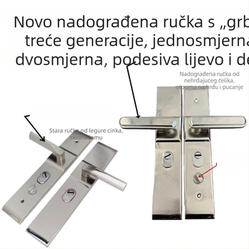 Set kvake i sigurnosnog brava za vrata – univerzalni komplet ručice za vrata (čelik, minimalistički stil, model 9085S)