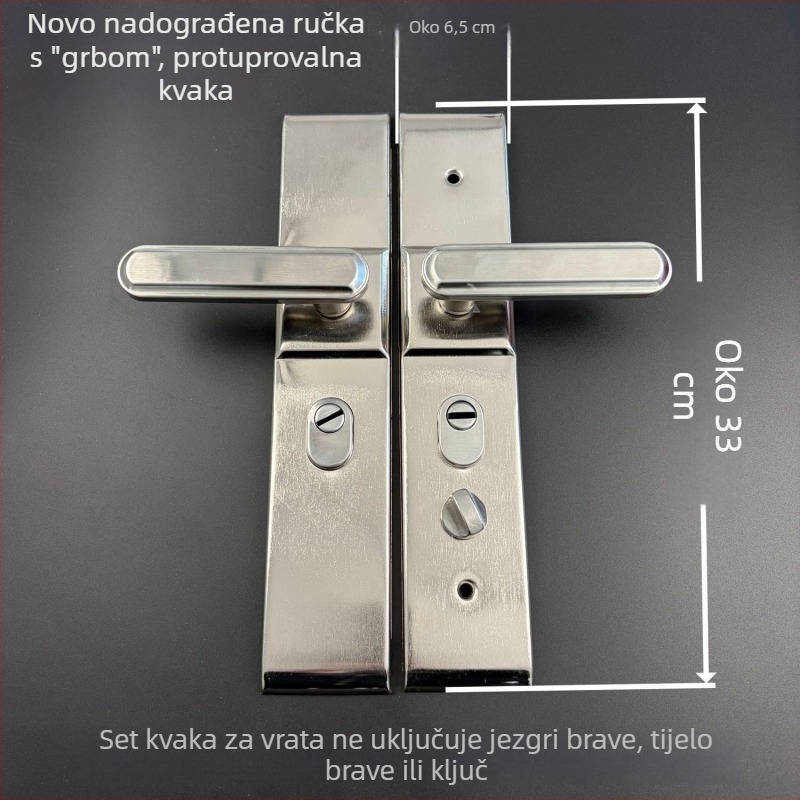 Set kvake i sigurnosnog brava za vrata – univerzalni komplet ručice za vrata (čelik, minimalistički stil, model 9085S)