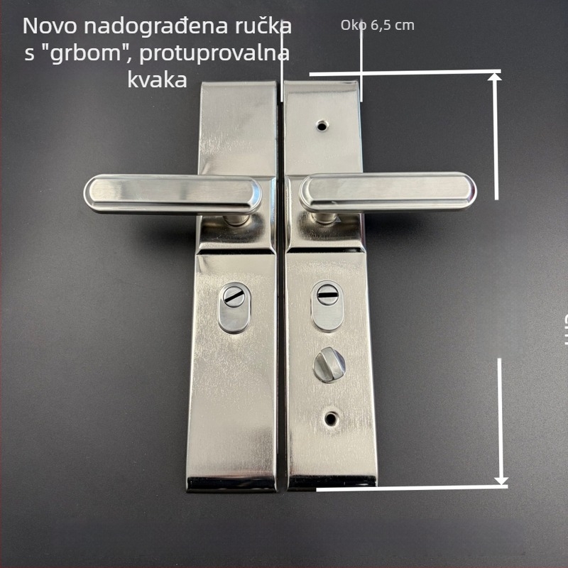 Set kvake i sigurnosnog brava za vrata – univerzalni komplet ručice za vrata (čelik, minimalistički stil, model 9085S)