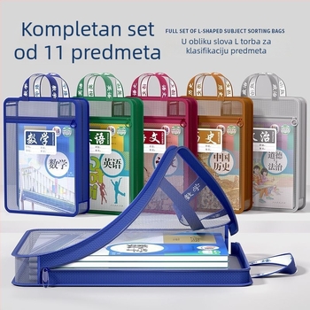 L-oblik mapa za 11 predmeta s zatvaračem, poliesterska torba za knjige