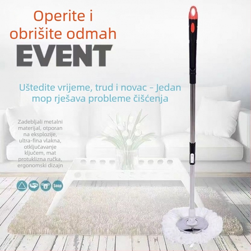 Univerzalni okretni štap za mop od nehrđajućeg čelika, zamjenska glava za mop, čvrst