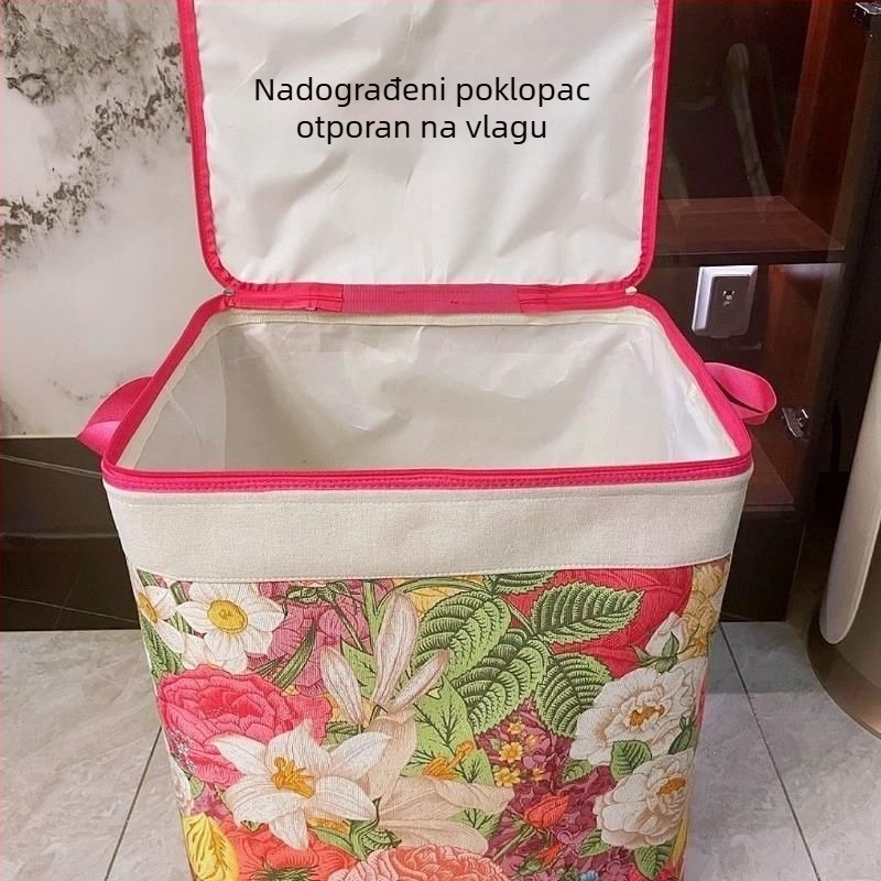 Kutija za pohranu od tkanine s otiskom, velika kapacitet 100 L, dvostruki zatvarači, poklop i čelični prsten, za odjeću i ćebad