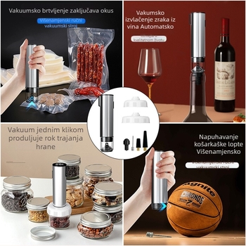 Vakuumska zatvaračka od aluminijske legure s visokim usisavanjem, za vrećice i Mason staklenke, zatvaranje vina, očuvanje svježine