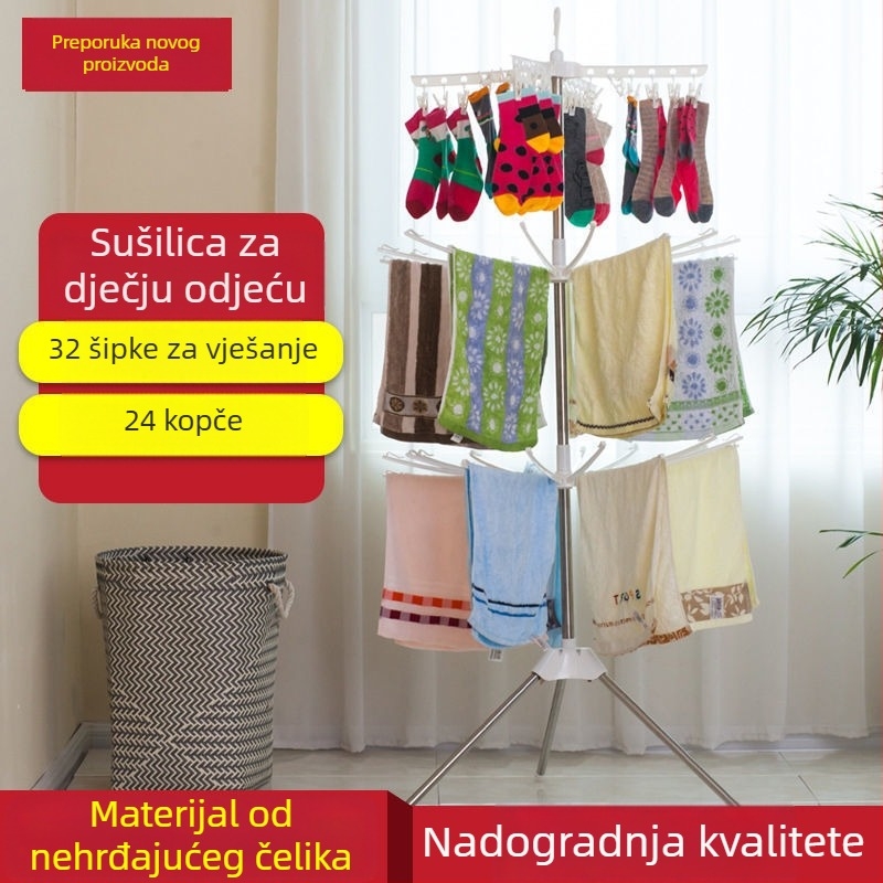Višefunkcionalni stalak za sušenje dječje odjeće u obliku stabla, podni stalak, sklopivi, rotirajući držač pelena i ručnika