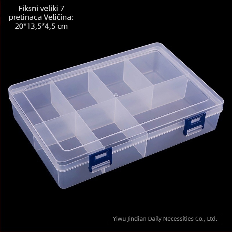 Otklopiva prozirna kutija s 8 pretinaca od PP plastike, za alate, ribolovnu opremu, uredski materijal, manikuru i nakit, s poklopcem