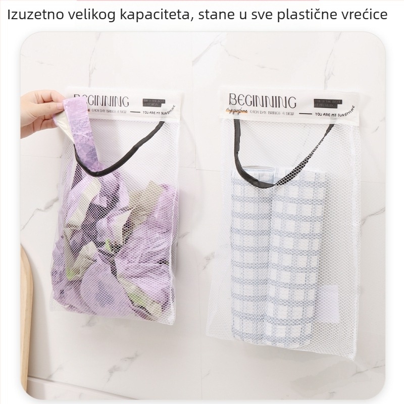 Zidni kuhinjski mrežasti organizator – velika kapaciteta za luk, đumbir i češnjak (Velcro)