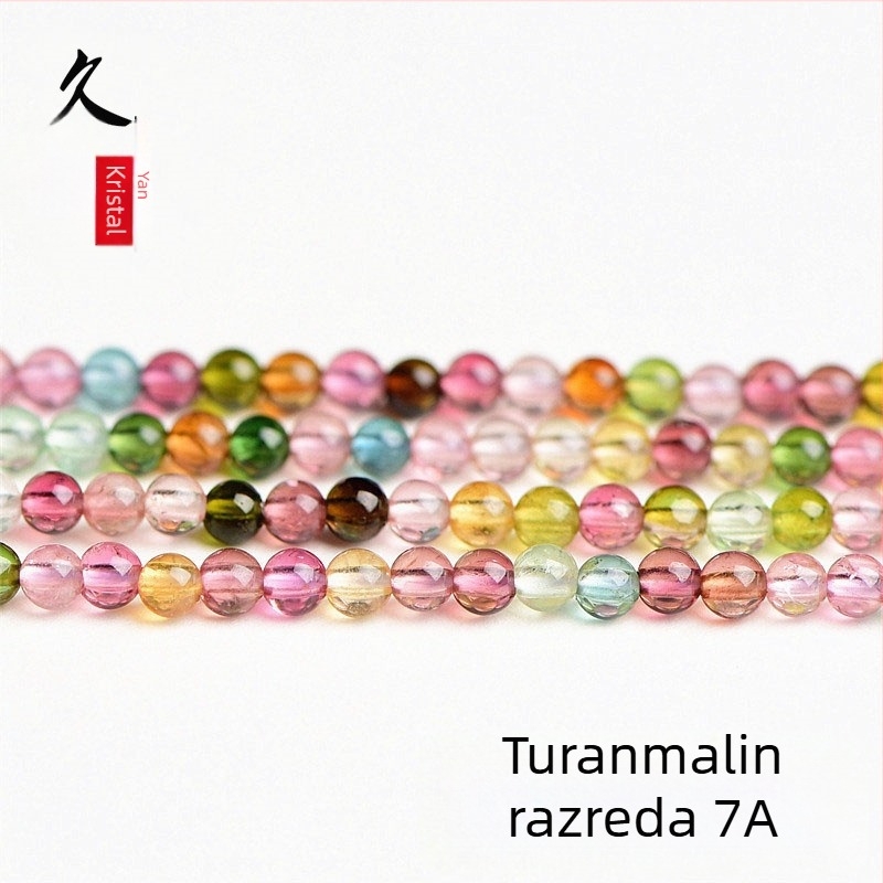 Prirodne 7A turmalinske slobodne perle, male okrugle višebojne perle od turmalina, dijelovi za prsten