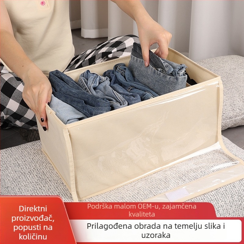 Lanena kutija za garderobu s 9 pretinaca i poklopcem, platneni organizator za odjeću i hlače