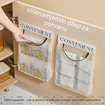 Zidni organizator kuhinjskih vrećica, velika kapaciteta, mrežasta vrećica s Velcro zatvaračem