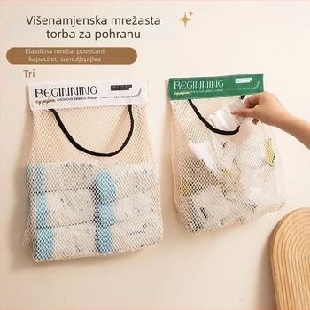 Zidni organizator vrećica za kuhinju, velika kapaciteta, mrežasta torba s Velcro zatvaračem