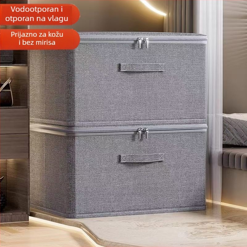 Sklopiva tekstilna kutija za odlaganje odjeće sa ladicom, prašini otporna, prijenosna, dimenzije 49×37×31 cm, kapacitet 40–50 L, poliester, moderni minimalistički stil