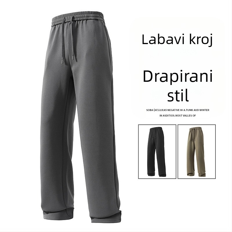 Visoko kvalitetne muške casual hlače s antistatičkim pamukom, prozračna tkanina, široki kroj, ravne nogavice, elastični pojas