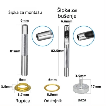 Set od 400 komada bakrenih metalnih očiju s alatom za ugradnju