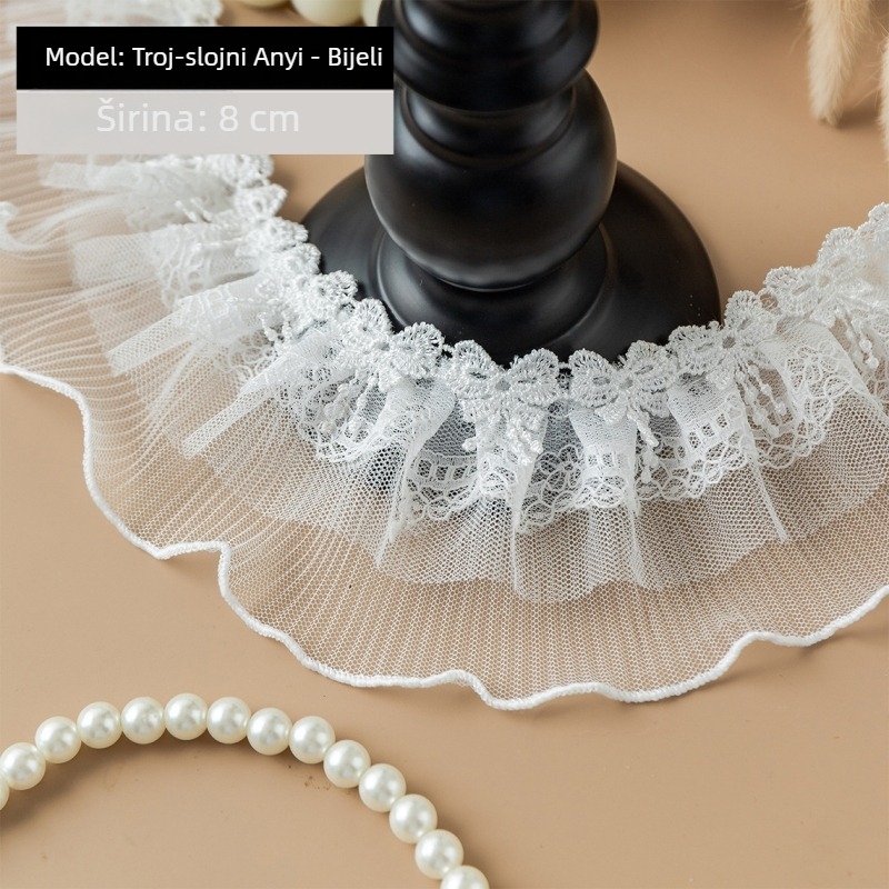 Bijeli trostruko naborani čipkasti rub – ručno izrađeni DIY Lolita dodaci za odjeću, zavjese i igračke