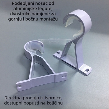 Aluminijski nosač zavjesa od aluminijske legure — jedinstveni nosač, gornja i bočna ugradnja, baza šipke i dodaci