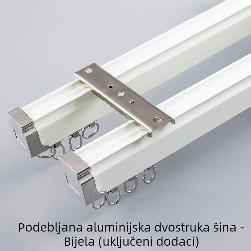 Ojačana aluminijska šina za zavjese s tihim radom, jednoredni sustav zavjesa, kompatibilan s rimskom šipkom