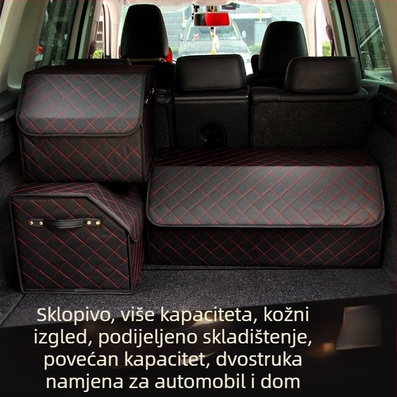Kožni organizator za prtljažnik automobila, mali format, kapacitet 68 L, sklopivi, kvadratni uzorak, univerzalna kompatibilnost, dostupan u dvije boje