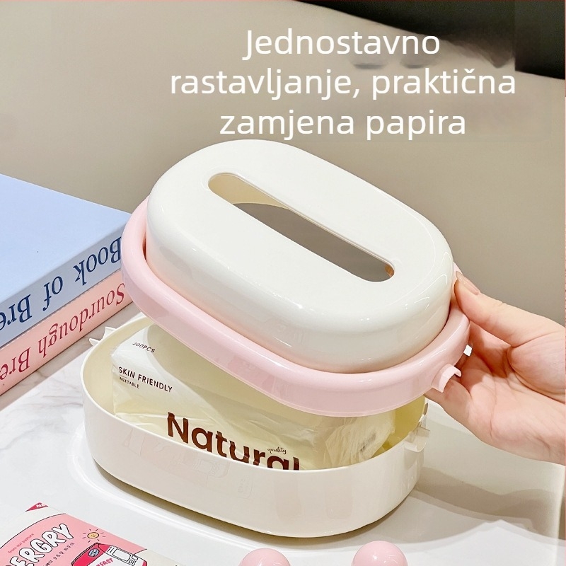 Plastična kutija za maramice s automatskim podizanjem, krem boja, velika zapremina, elegantan dizajn za dnevni boravak