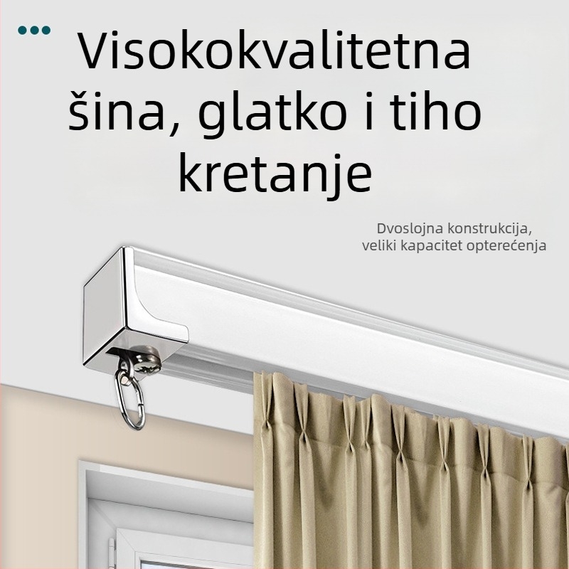 Debljana aluminijska zavjesna šina, nano-tiha, jednostruka ili dvostruka ravna šina za klizanje, dodaci za zavjese, kukice za montažu na vrh ili bočno
