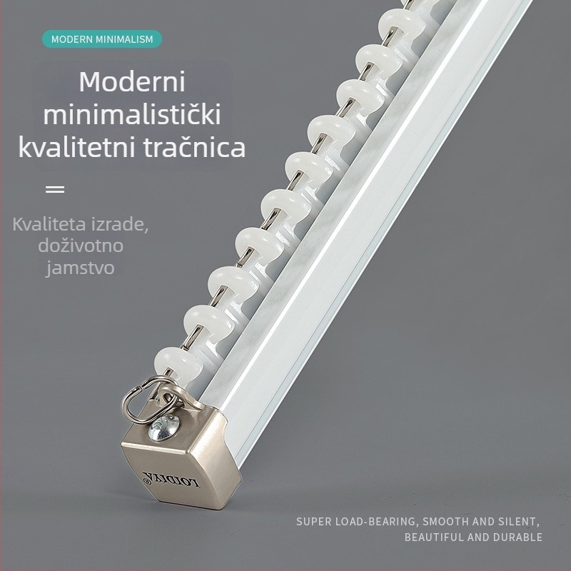 Ekstra debela vodilica za zavjese od aluminijskog legura, tiho klizanje, zakrivljena i dvostruka vodilica, gornja montaža i bočne montažne komponente za zavjesu