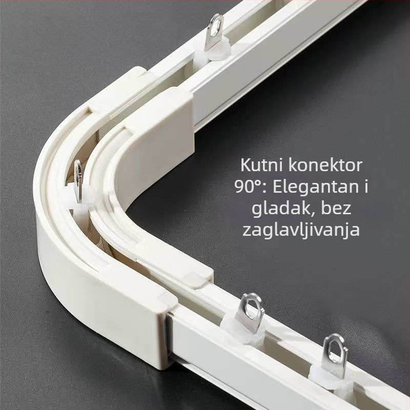 Adapter za zavjesnu šinu, 90° kut, ultra-tanka ravna šina za unutarnje otvaranje prozora