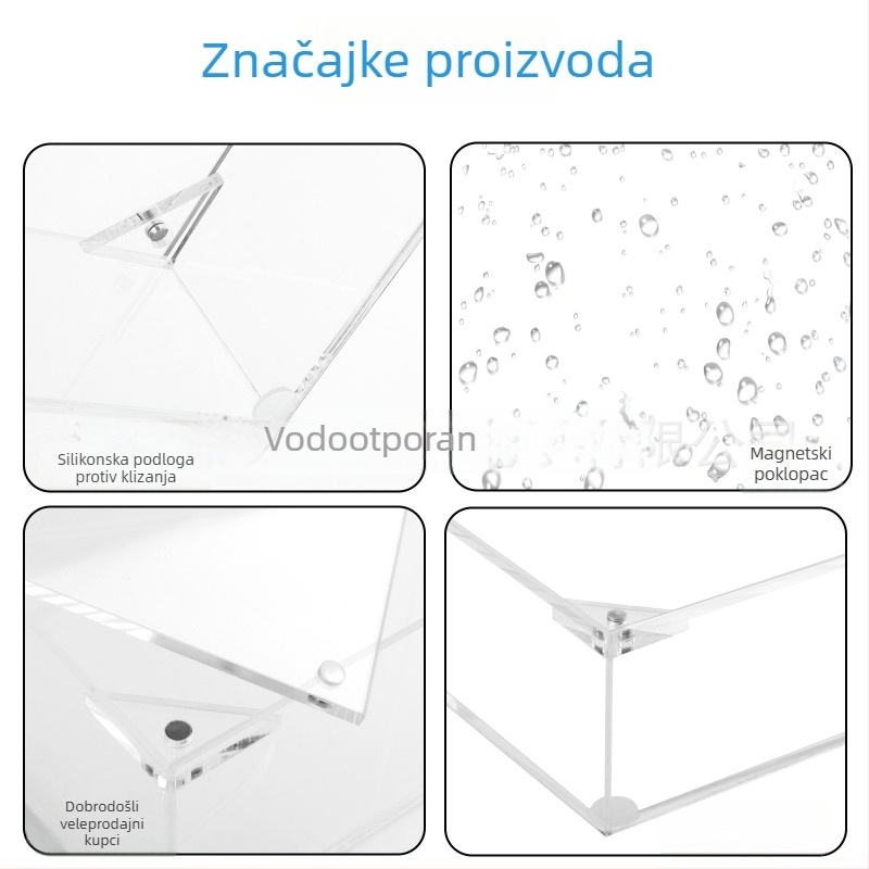 Akril kutija za skladištenje s poklopcem, zapremina 1 L; prozirna, modernan minimalistički dizajn; pogodna za kuhinju, dnevni boravak, stol i kupaonicu; za papirnate maramice, kozmetiku i uredske potrepštine.