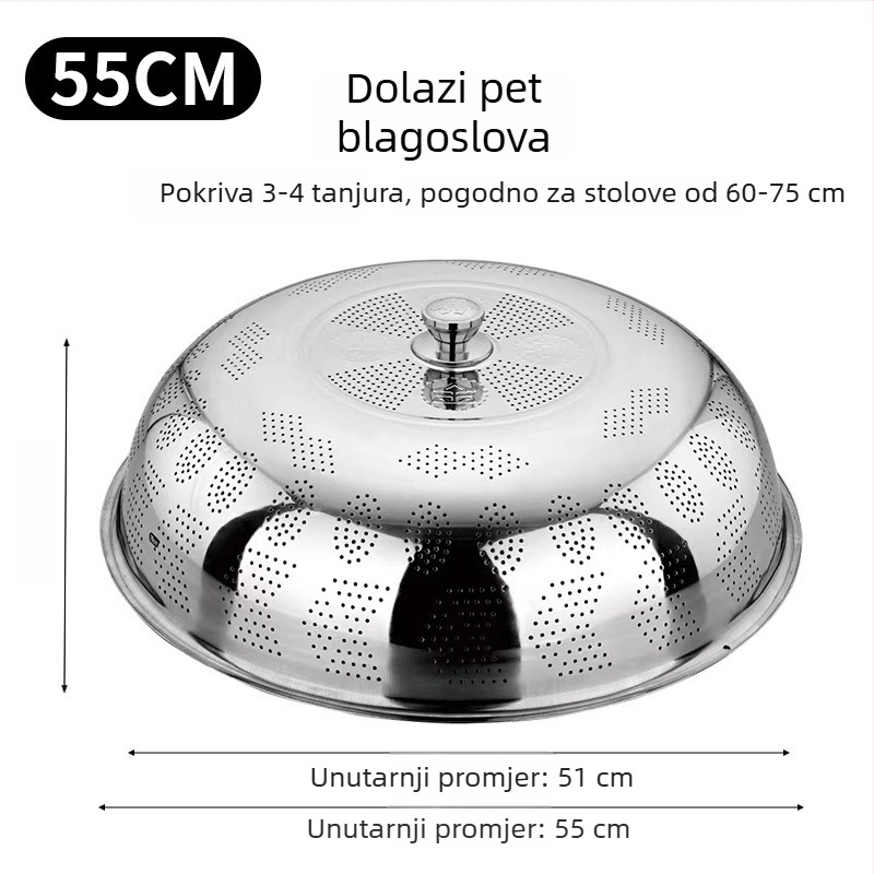 Poklopac za posuđe od nehrđajućeg čelika, debeli, prozračan poklopac za prašinu i ostatke hrane, kuhinjska upotreba