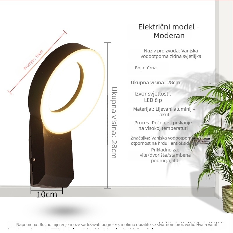LED vanjsko vodootporno zidno svjetlo, moderan minimalistički dizajn, za dvorište, balkon, vilu i vrt – vanjsko zidno osvjetljenje
