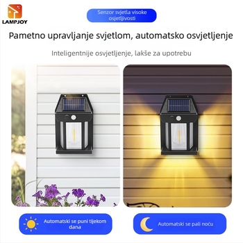 Solarna zidna lampa s senzorom pokreta, tri načina rada, automatsko uključivanje u sumrak, vrtna noćna svjetiljka