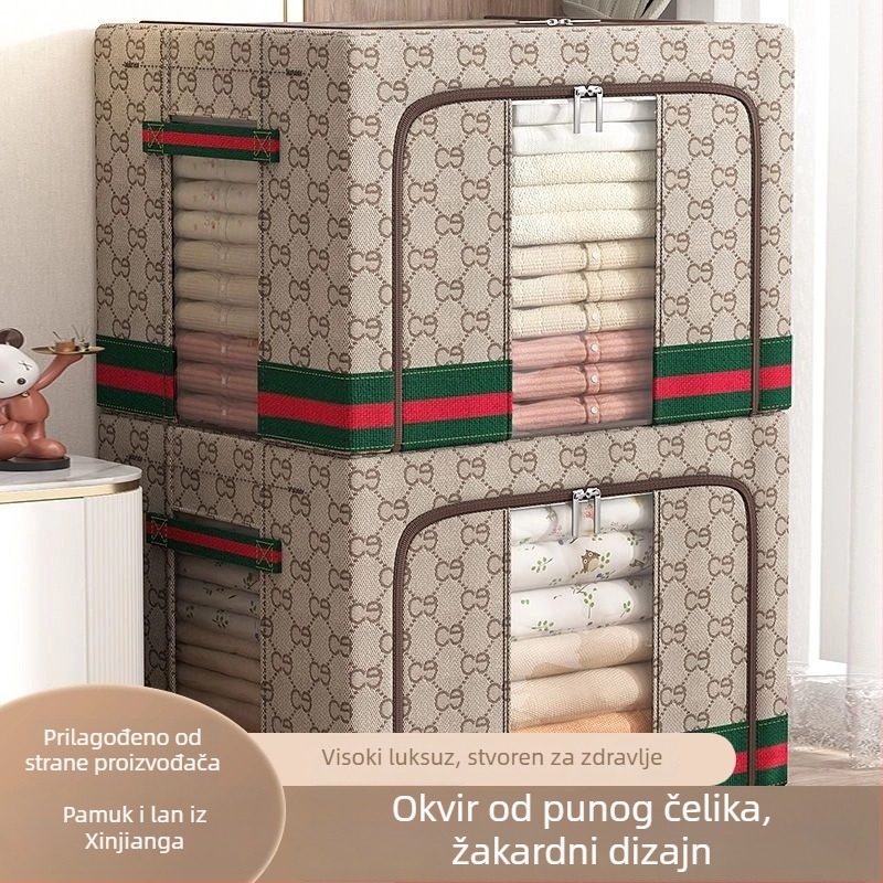 Jacquard kutija za pohranu za dječju sobu s čvrstim metalnim okvirom, dvokrilna vrata, Oxford tkanina, debeli materijal, kapacitet 50–60 L
