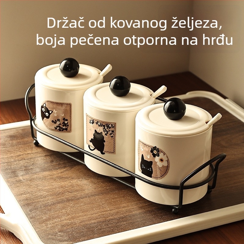 Set začinskih u stilu antike s zidnim držačem za kuhinju, spremnik za sol i MSG