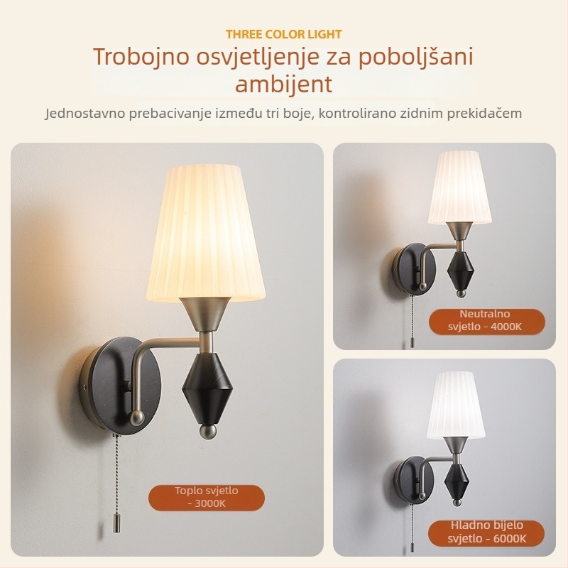 Francuska retro Bauhaus zidna svjetiljka s povlačnim kabelom – noćna svjetiljka za spavaću sobu i dekor zidova dnevnog boravka – Casagd