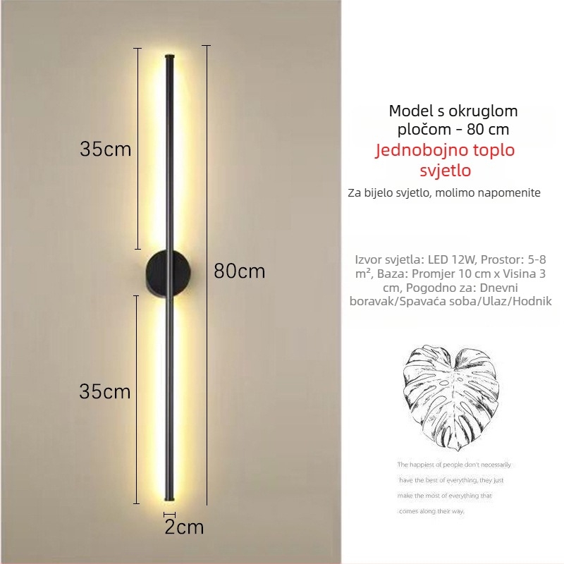 Nordijska minimalistička duga zidna svjetiljka za dnevni boravak i spavaću sobu, LED metalna
