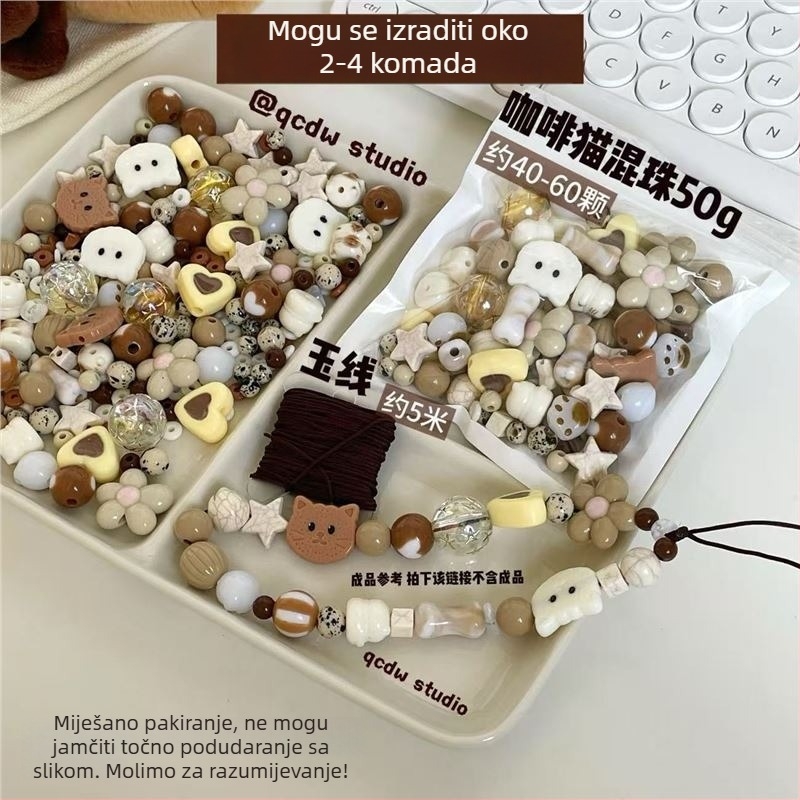 DIY komplet akrilnih perlica za lanac za telefon i narukvicu s motivom Coffee Cat Cocoa Milk Coffee
