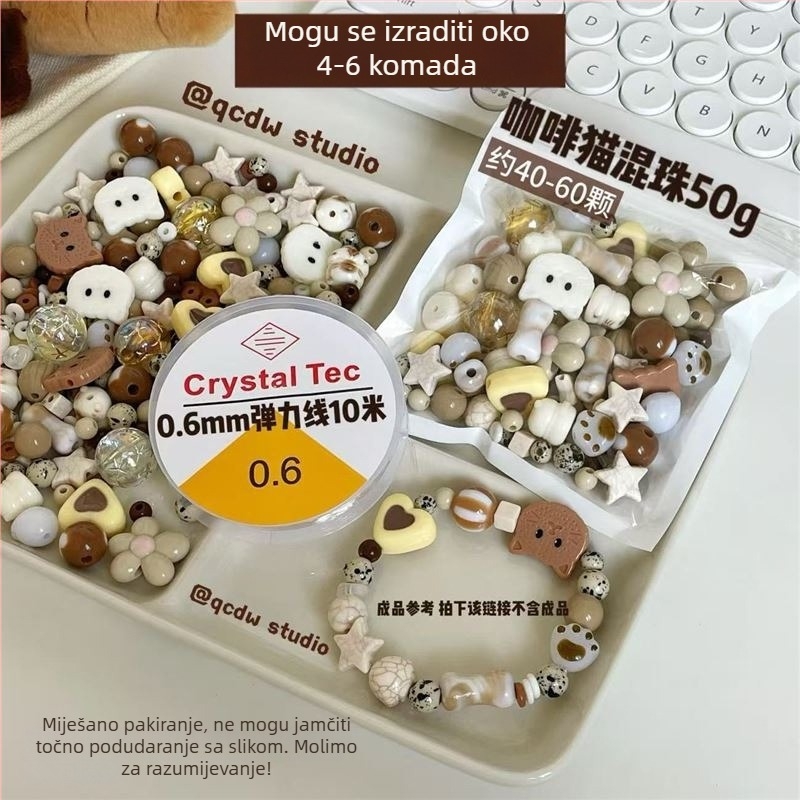 DIY komplet akrilnih perlica za lanac za telefon i narukvicu s motivom Coffee Cat Cocoa Milk Coffee