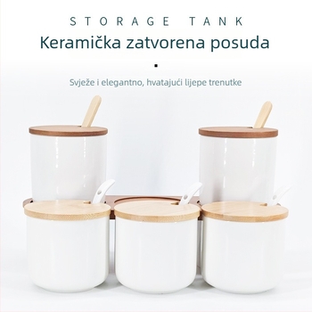 Keramički set posuda za začine s poklopcem, veliki kapacitet, pogodan za sol i MSG, za kuhinju kod kuće