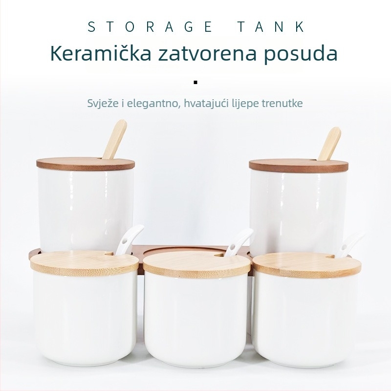 Keramički set posuda za začine s poklopcem, veliki kapacitet, pogodan za sol i MSG, za kuhinju kod kuće