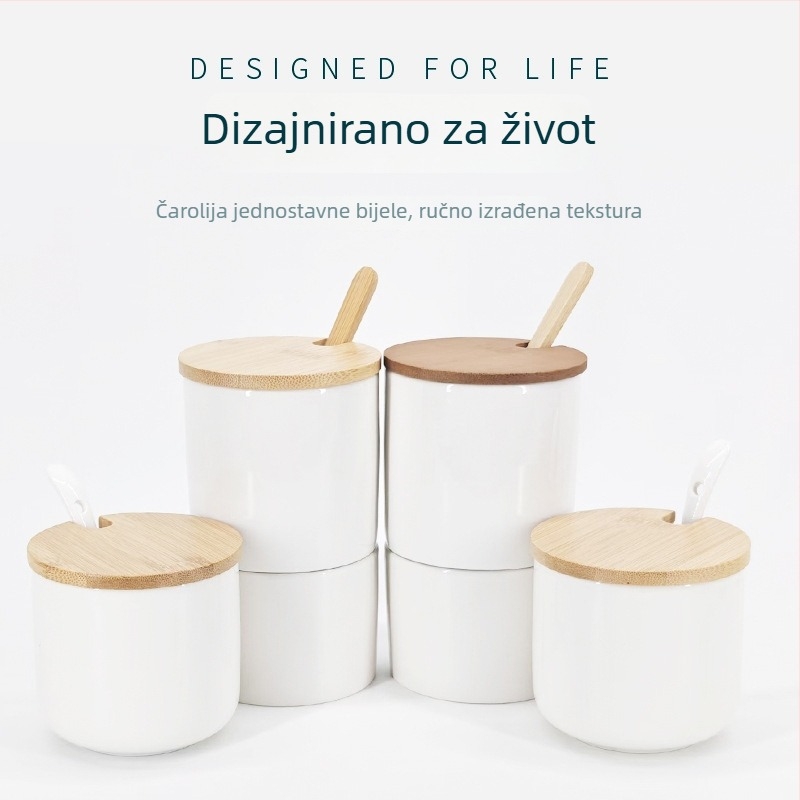 Keramički set posuda za začine s poklopcem, veliki kapacitet, pogodan za sol i MSG, za kuhinju kod kuće
