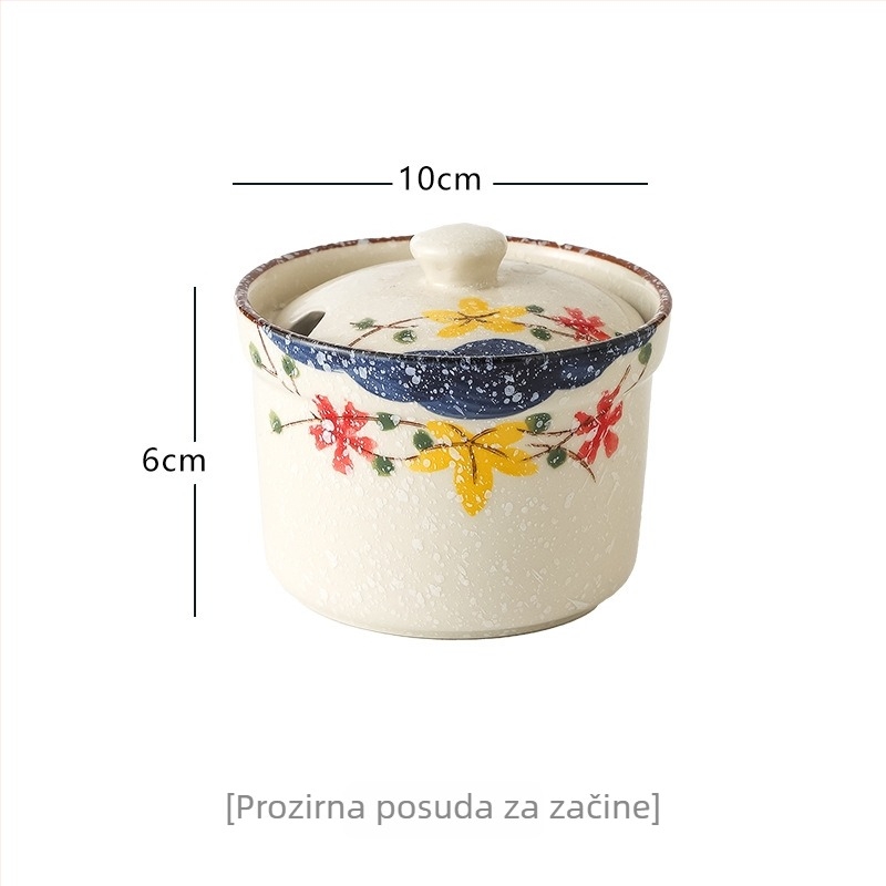 Keramički set posuda za začine: solnjak, posuda za ulje, posuda za čili i kutija za začine u kuhinji, moderan kineski stil