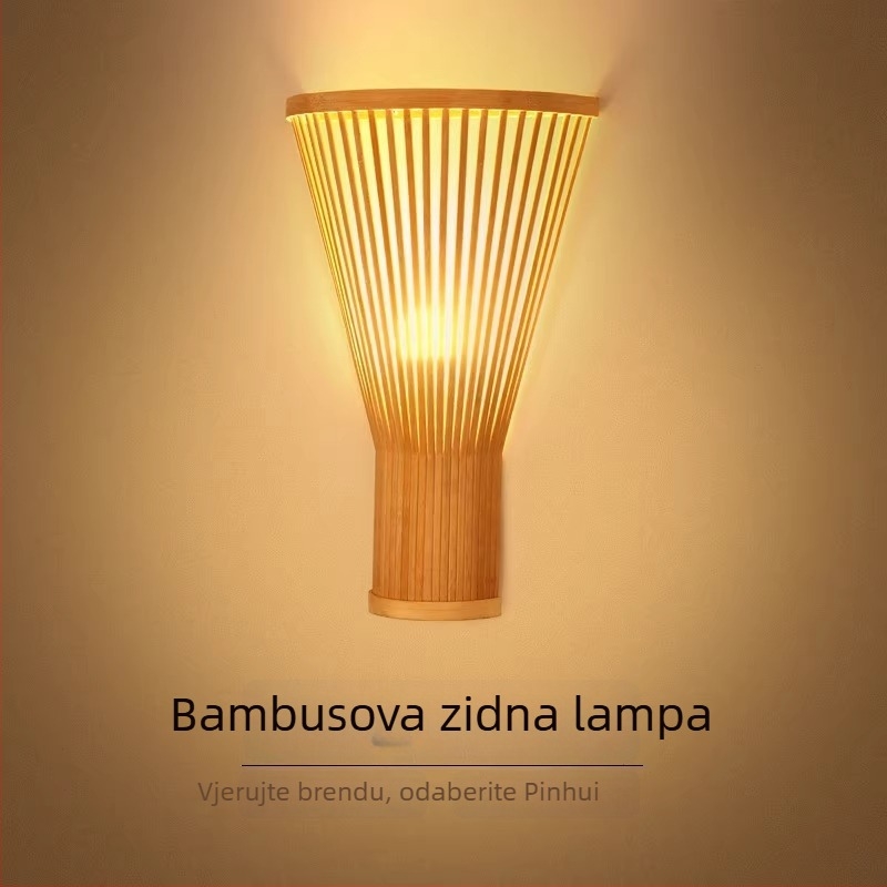 Polovna zidna lampa s abažurom od bambusa za hodnik, dnevni boravak i spavaću sobu, pogodna za tea room i hotel/guesthouse.