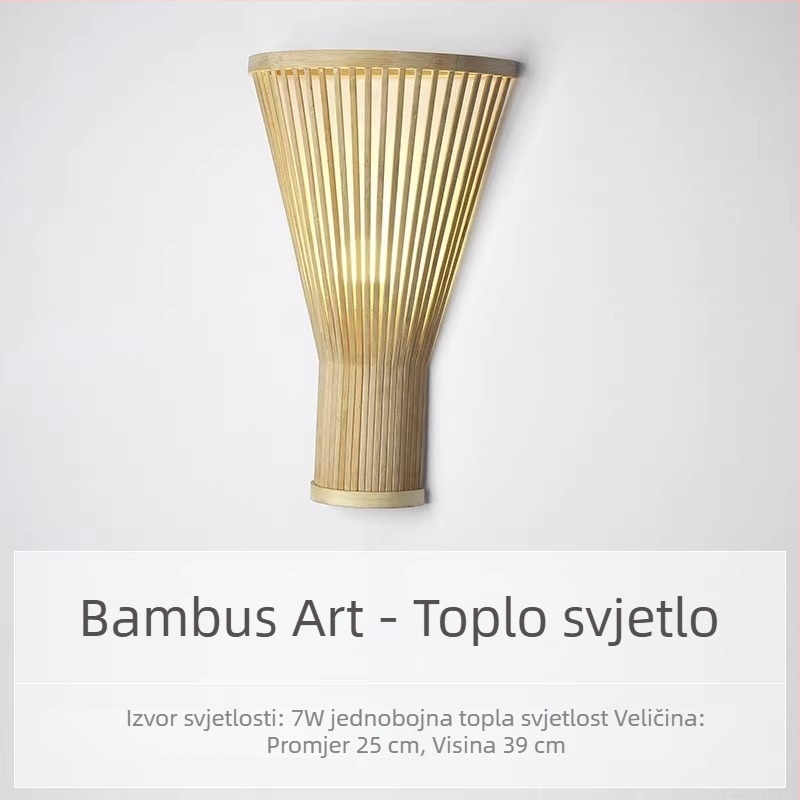 Polovna zidna lampa s abažurom od bambusa za hodnik, dnevni boravak i spavaću sobu, pogodna za tea room i hotel/guesthouse.