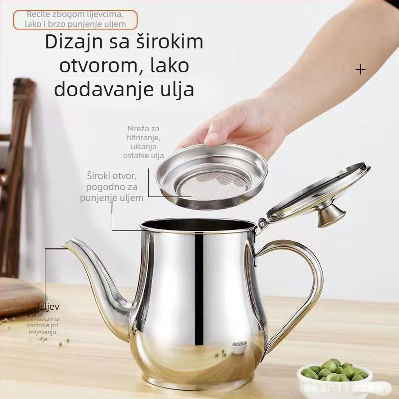 Nehrđajući čelični spremnik za ulje za kućnu upotrebu, otporan na curenje, s filtrom, velikog kapaciteta