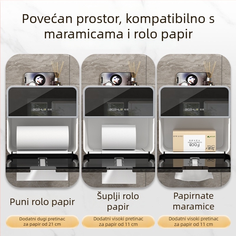 Zidni držač kutije za papir i spremnik za toaletni papir, kupaonica, luksuzni dvostruki sloj, montaža bez bušenja