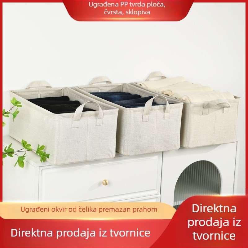 Sklopiva kutija za pohranu s metalnim okvirom i platnom, 26 L, 47×28×20 cm, bez poklopca, može se slagati, japanski stil, jednobojna