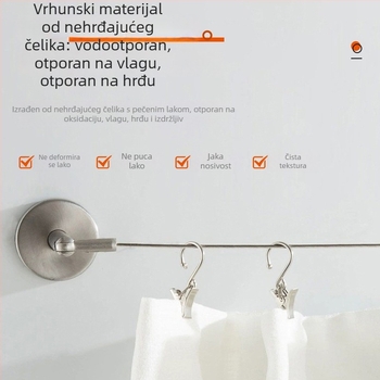 Nerđajući čelični užad za zavjese, duljine 5 m, snažna baza, gornje i bočno pričvršćivanje, za tuš zavjese i sušenje odjeće