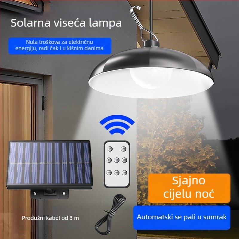 Solarna lampa s tajmerom za unutarnji dvorište, atmosferska kamping rasvjeta, vodootporna LED zidna i viseća svjetiljka