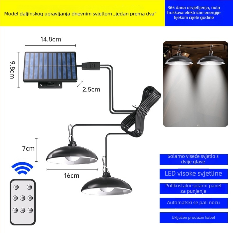 Solarna lampa s tajmerom za unutarnji dvorište, atmosferska kamping rasvjeta, vodootporna LED zidna i viseća svjetiljka