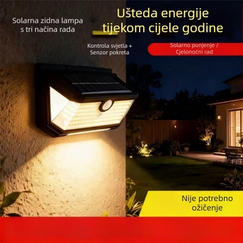 Solarna svjetiljka s senzorom pokreta za vanjsku upotrebu na vilama i vrtovima, LED zidna svjetiljka IP65 vodootporna, s dugim vijekom trajanja