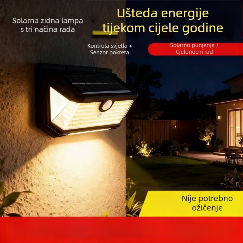 Solarna svjetiljka s senzorom pokreta za vanjsku upotrebu na vilama i vrtovima, LED zidna svjetiljka IP65 vodootporna, s dugim vijekom trajanja